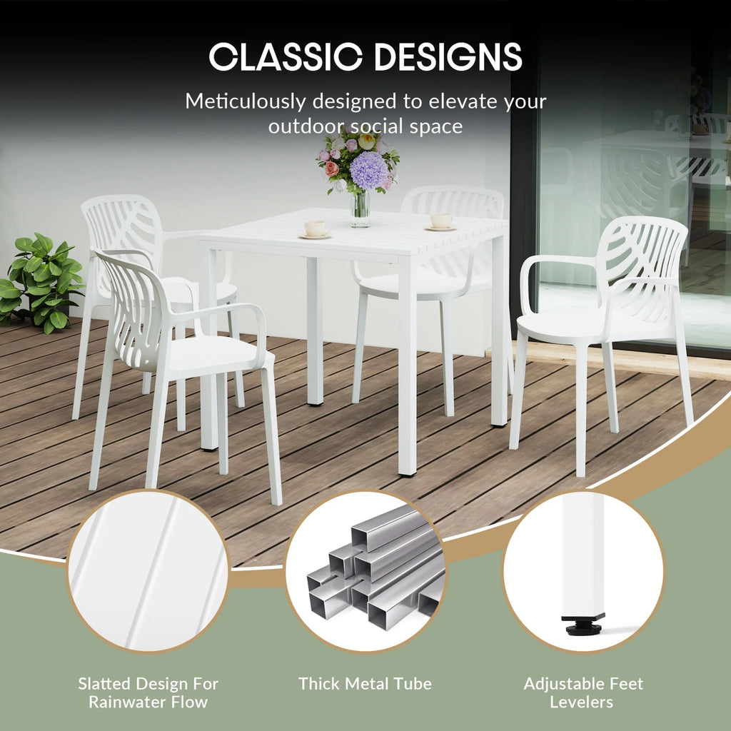 WestinTrends Playa 5-Piece Outdoor Metal Frame Dining Table Patio Set with Stackable Patio Dining Chairs, Olive Green