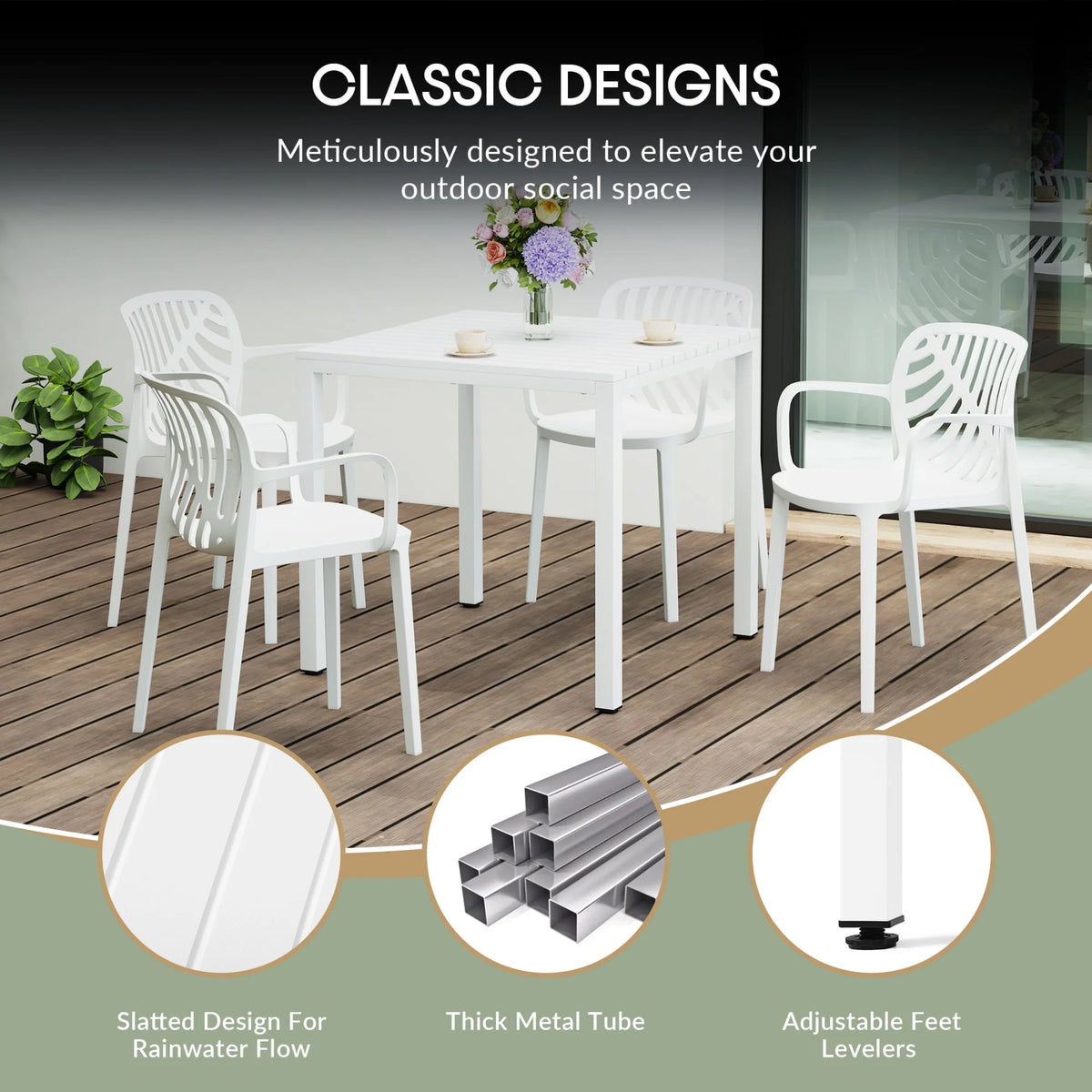WestinTrends Playa 5-Piece Outdoor Metal Frame Dining Table Patio Set with Stackable Patio Dining Chairs, Olive Green