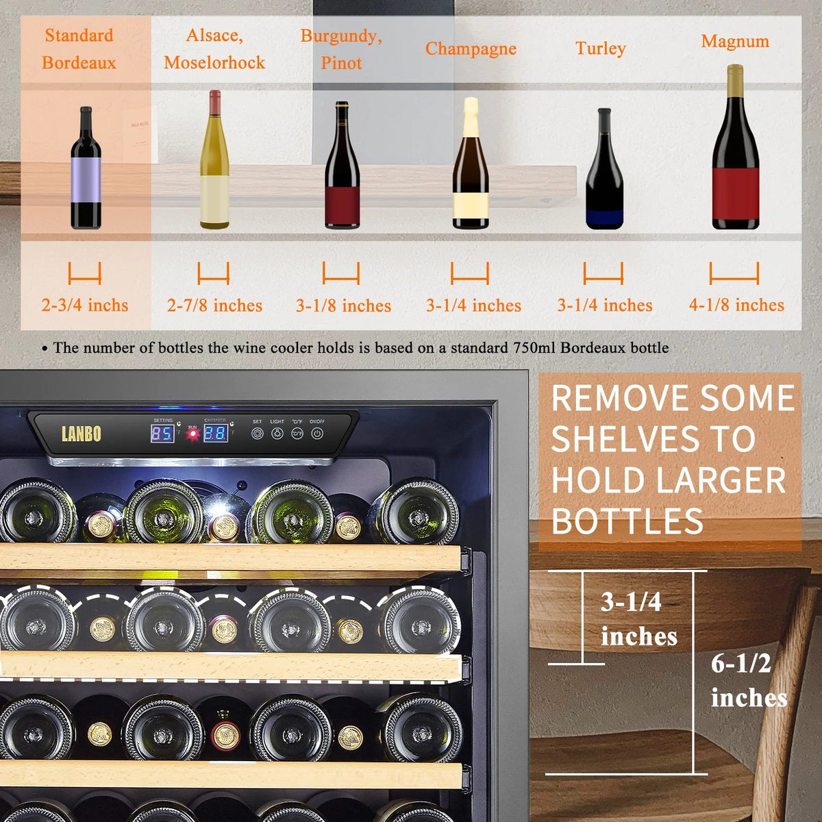 Lanbo 165 Bottle Built-in Black Single Zone Wine Cooler 24 inch Width