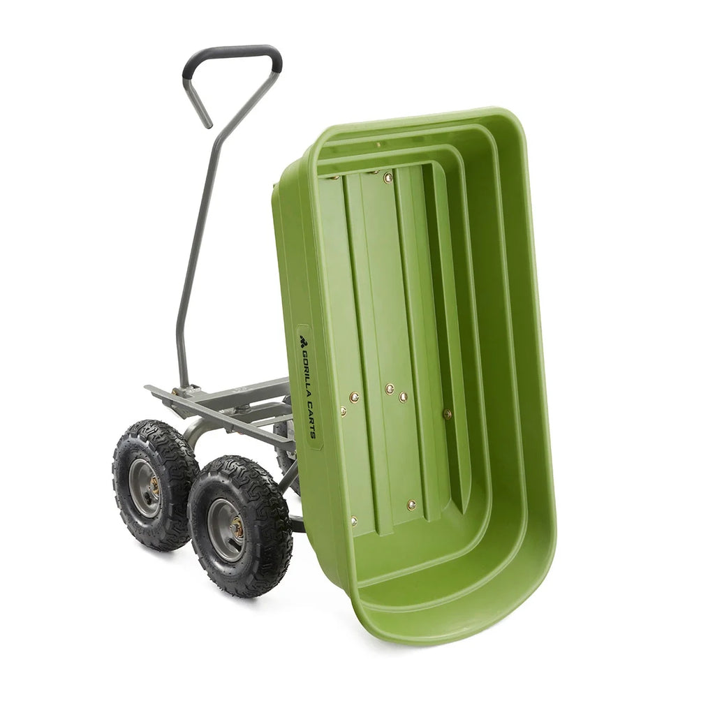 Gorilla Carts 4 Cu Ft Poly Garden Dump Cart with Quick-Release, 600 lb Capacity, Green