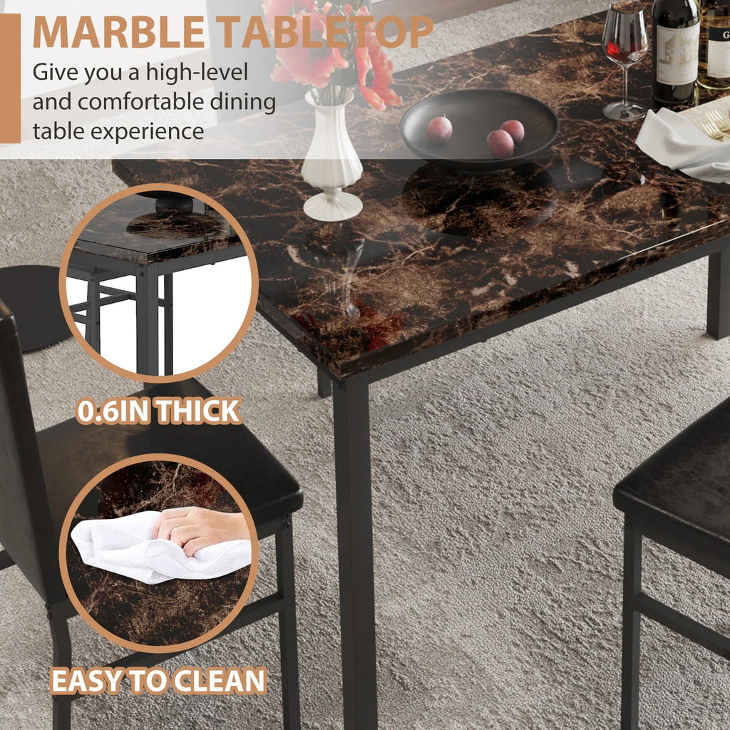 uhomepro 5-Piece Dining Room Table Set for 4 Person, Elegant Dining Table Set, Home Kitchen Table with 4 PU Leather Chairs and Metal Dining Room Modern Furniture