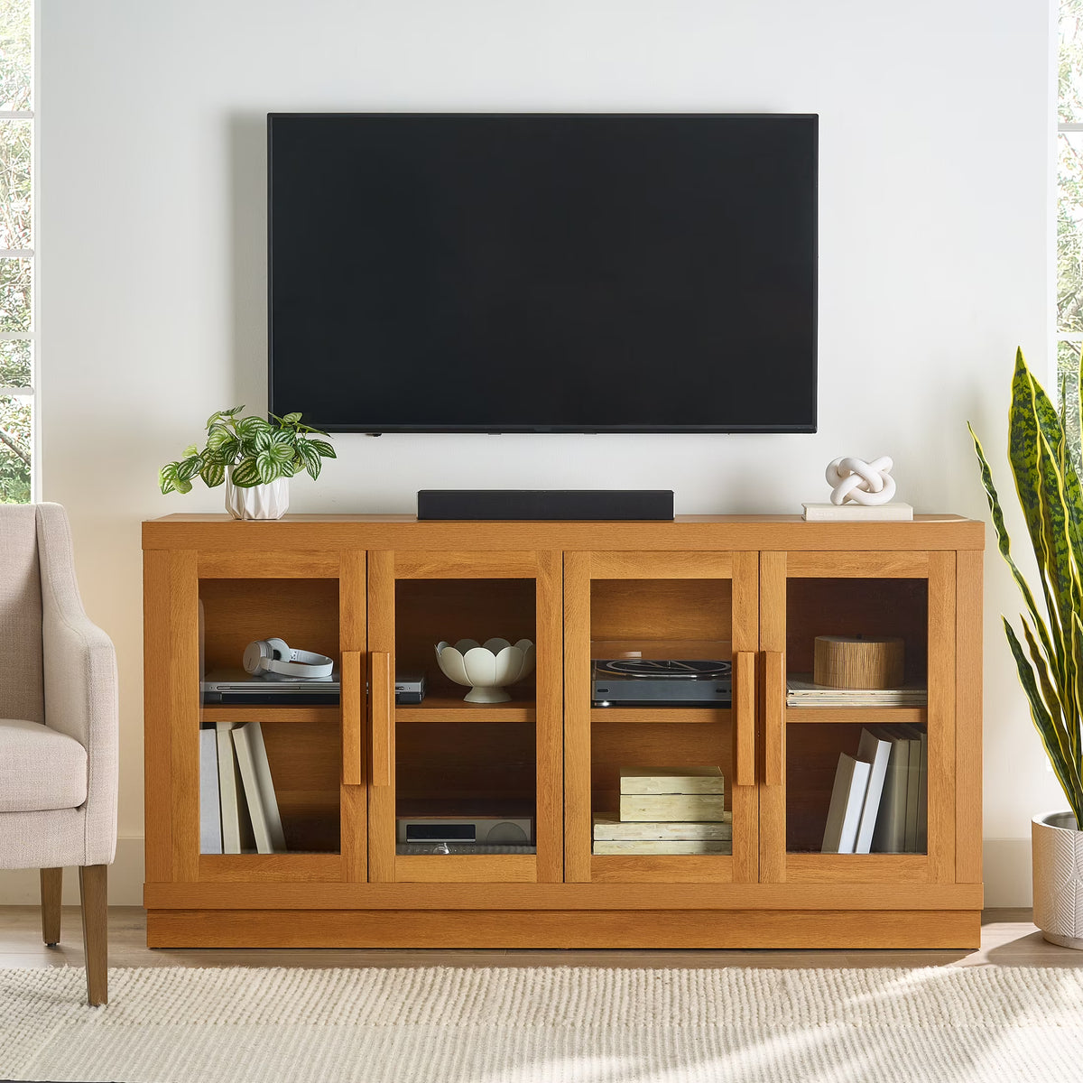 Better Homes & Gardens Ezra TV Stand for TV's up to 70", Light Honey finish