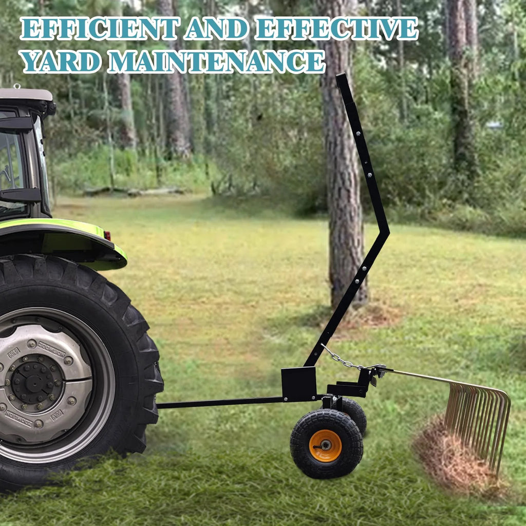 Pull Behind Rake for Riding Mower 60 Inch,Pine Straw Rake for ATV,Tow Behind Pine Needle Rake for Tractor,Tractor Rake with Lift Handle & 24 Steel Tines for Leaves,Pine Needles,Grass