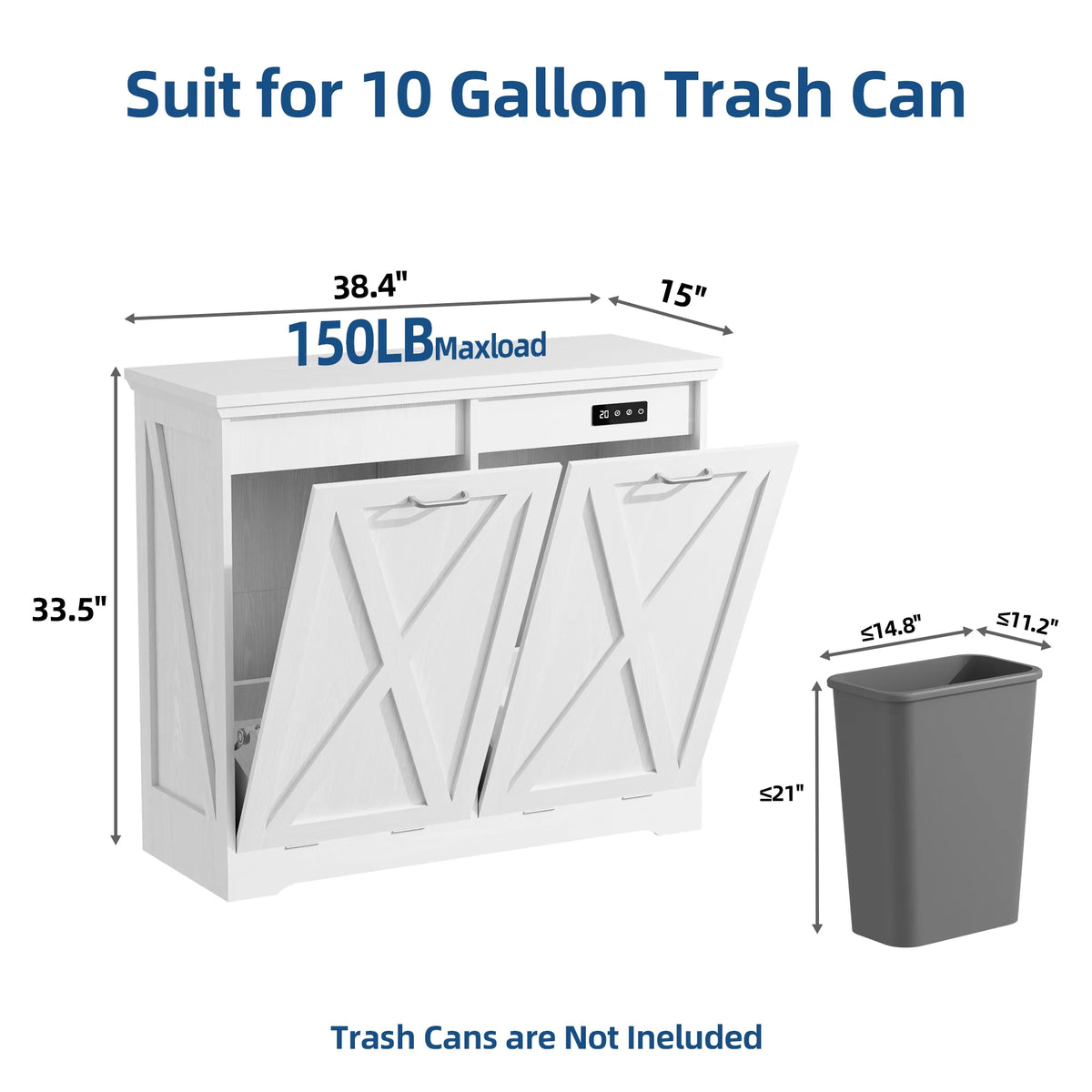 Tolead Double Tilt Out Trash Cabinet, Wooden Free Standing Laundry Sorter Cabinet, with Hideaway Drawer, White