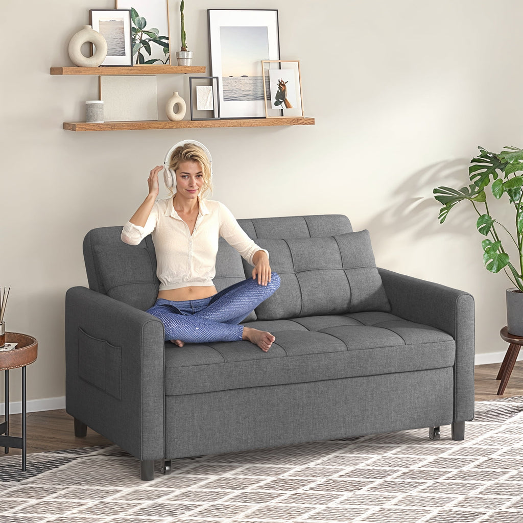 Sofa Bed, Lofka 3-in-1 Convertible Sleeper Sofa with Storage, Adjustable Backrest & Pull Out Function - Sleeper Chair for Small Space, Apartment, Dark Grey