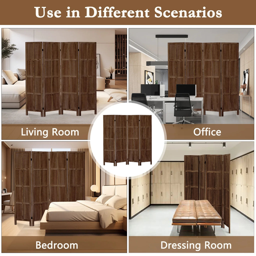 Aletheiawu 4 Panel Room Divider Wall and Folding Privacy Screens��No Installation Required��White