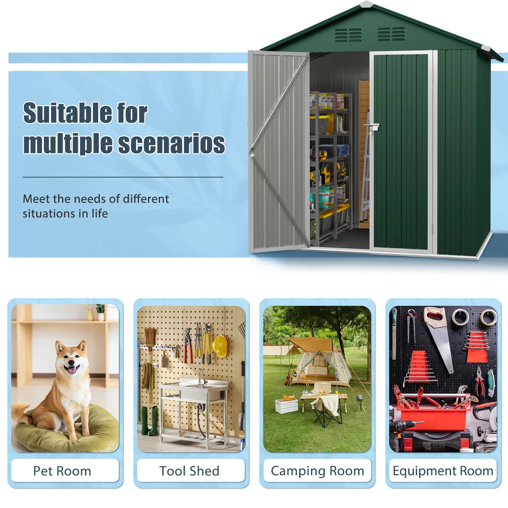 6' x 4' Outdoor Storage Shed, Metal Garden Shed with Lockable Doors, Tools Storage Shed for Backyard, Patio, White