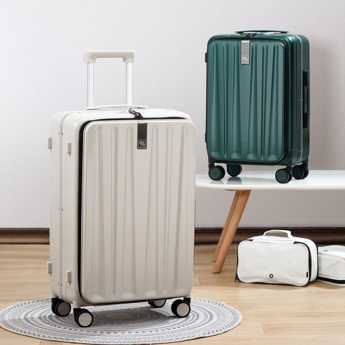 Hanke 20"Carry On Luggage with Wheels, Ivory White