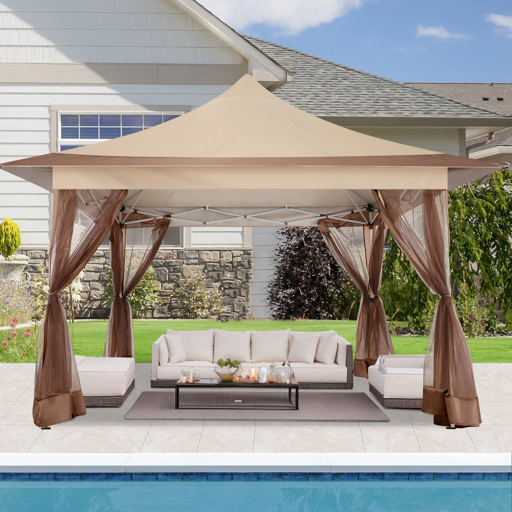 HOTEEL 12x12 EZ Pop Up Gazebo Tent with Sidewalls,Patio Gazebo Instant Shelter for Outdoor Party Camping Backyard Beach with Carry Bag,Stakes,Ropes,Gray