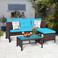 Costway 3PCS Patio Wicker Rattan Sofa Set Outdoor Sectional Conversation Set Turquoise