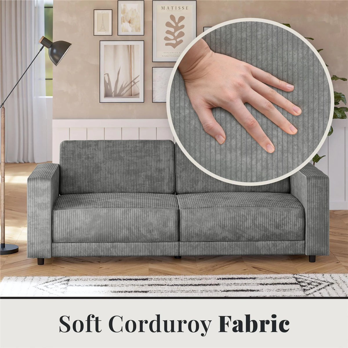 RealRooms Allie Corduroy 82" Futon Sofa Bed, Gray