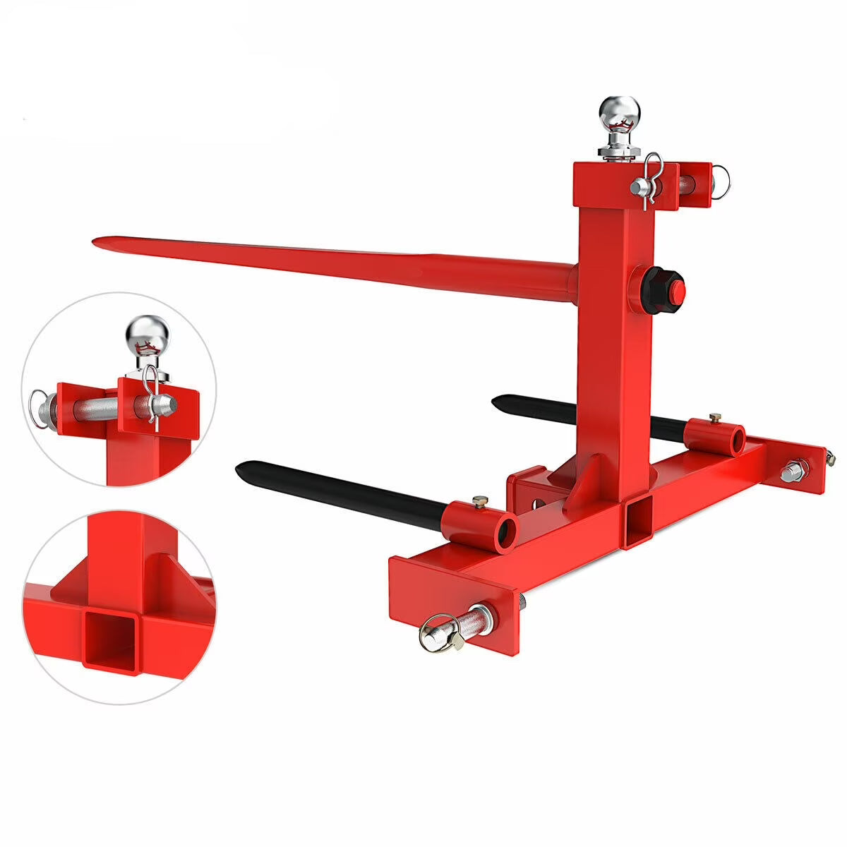 RVNI Tractor Attachments 3 Point Hay Bale Spear Trailer Hitch Receiver Cat 1 Tractor Lift Capacity 3000lb With Gooseneck Ball