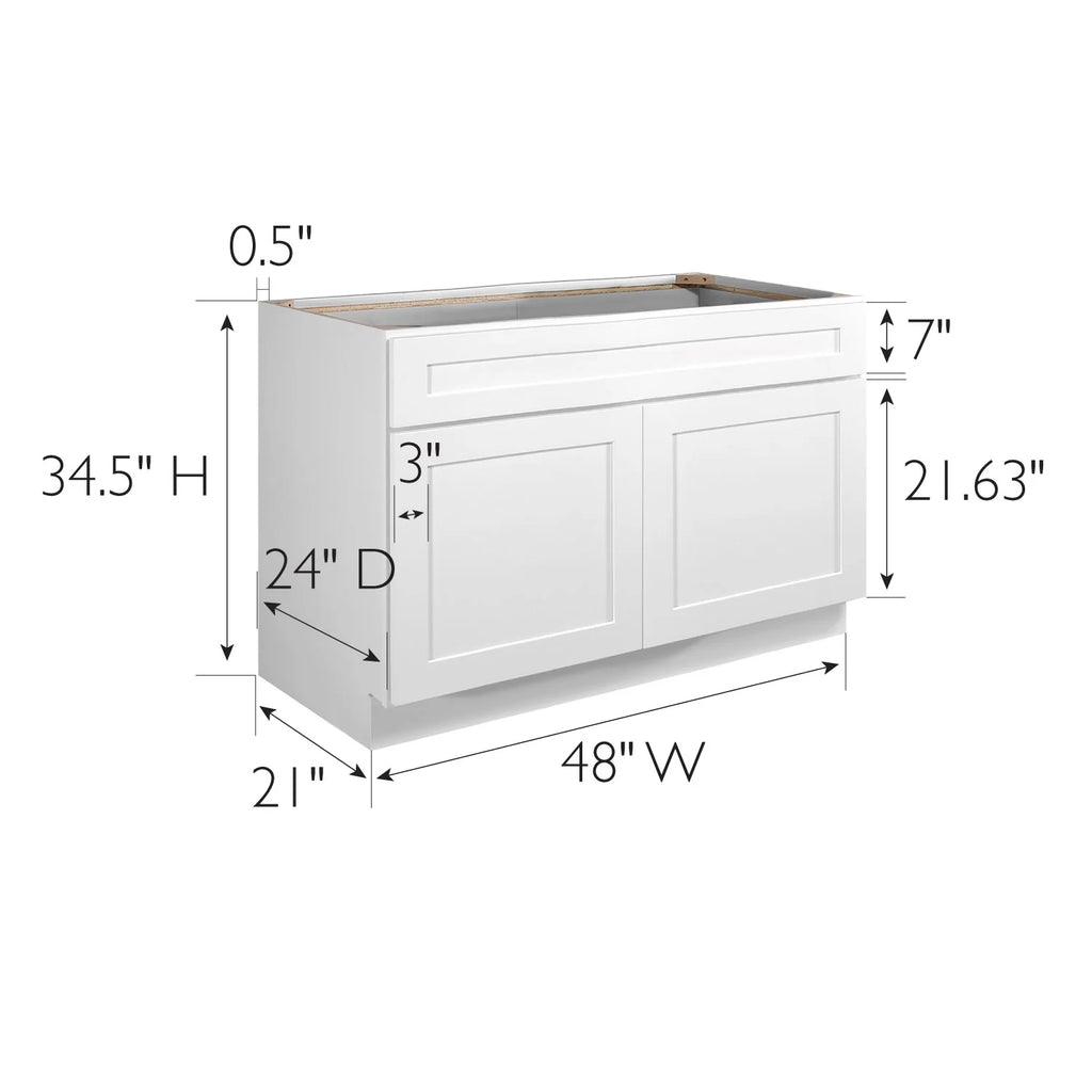 Design House Brookings Solid Wood Ready to Assemble Shaker Sink Base Kitchen Cabinet (48 x 34.5 x 24), White