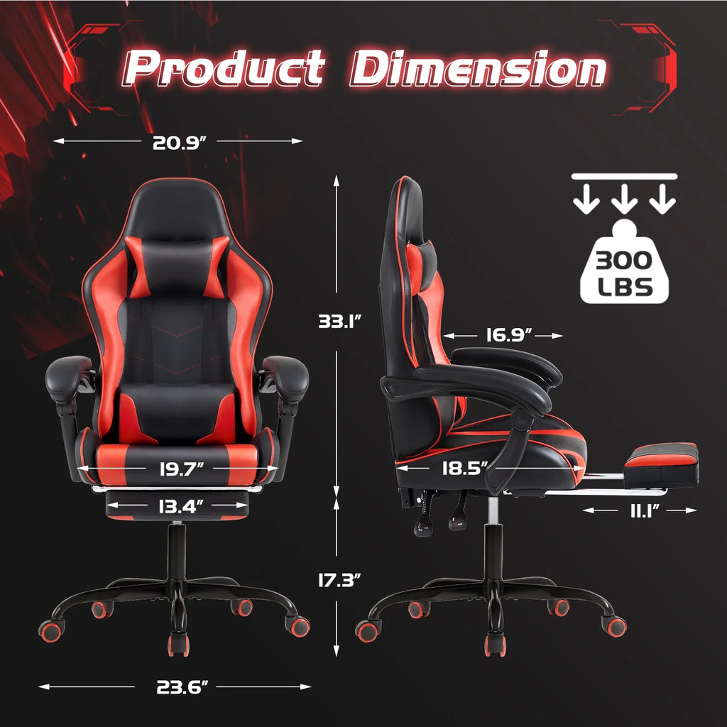 Lacoo PU Leather Gaming Chair Massage Ergonomic Gamer Chair Height Adjustable Computer Chair with Footrest & Lumbar Support, White