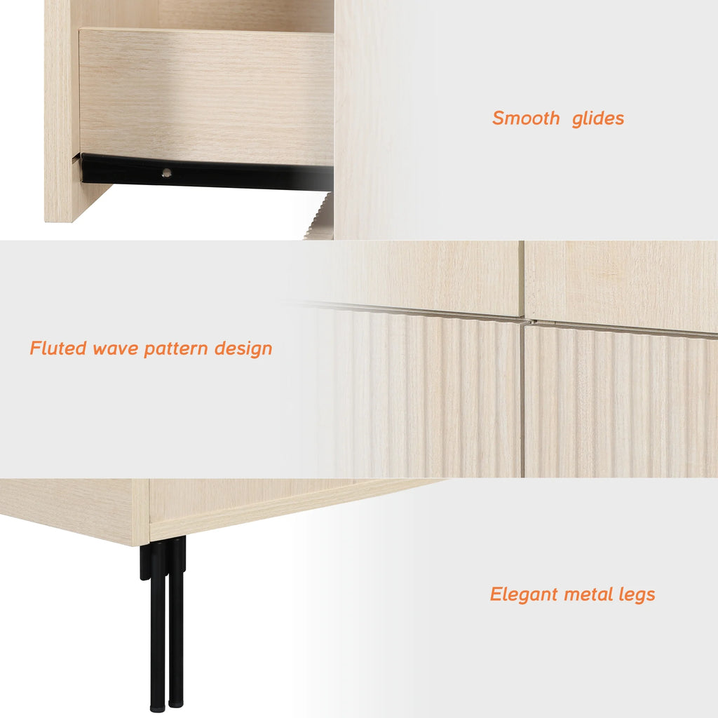 Modern Minimalist Wood Nightstand with 3 Drawers ,31.5" Large End Table,Reeded Design Bedside Table for Bedroom, Living Room,Entryway