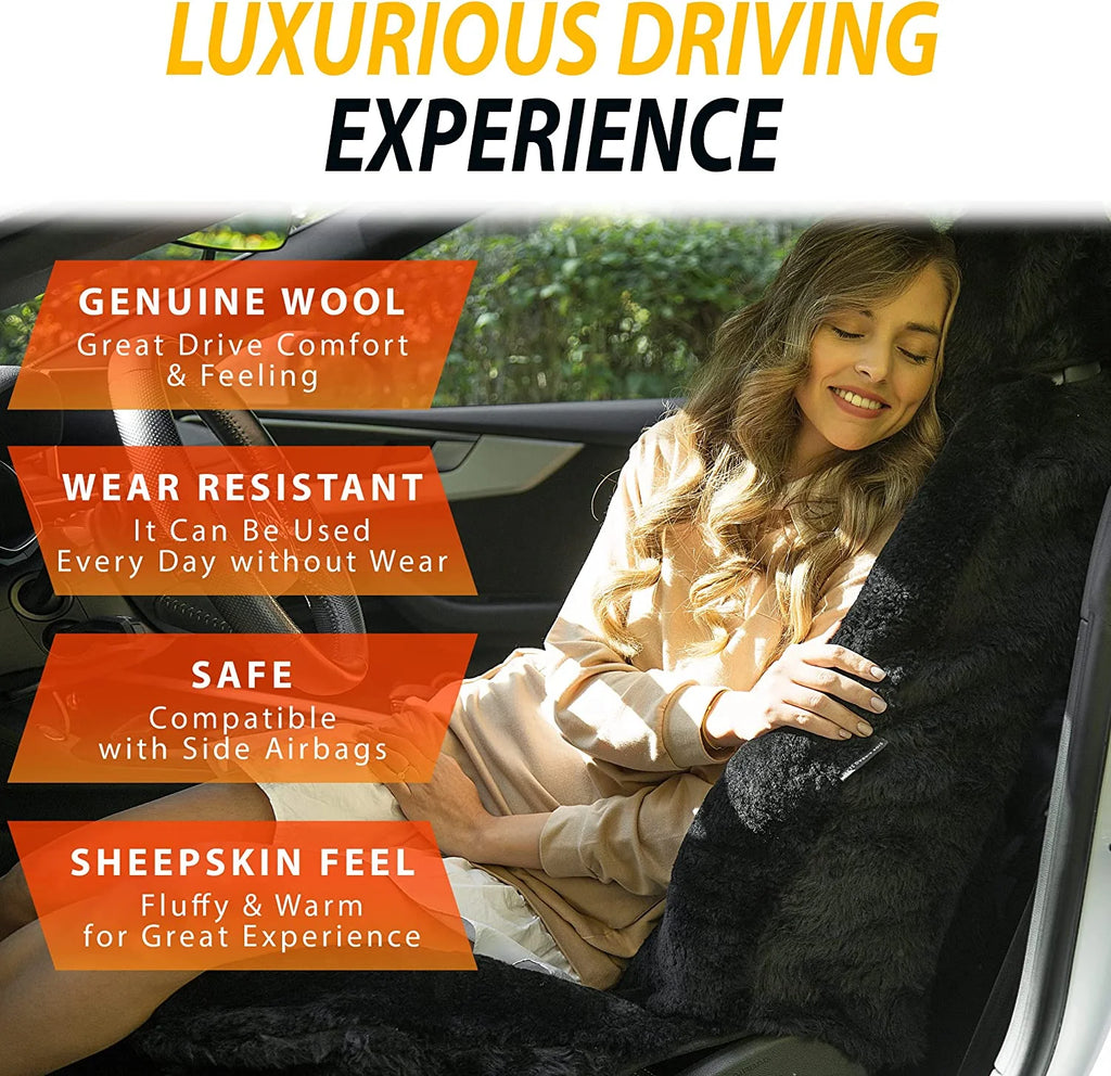 Zone Tech Genuine Sheepskin Ivory Car Seat Cover, Fluffy Luxury Wool Front Seat Covers, Universal Fits Car, Truck, SUV, & Van