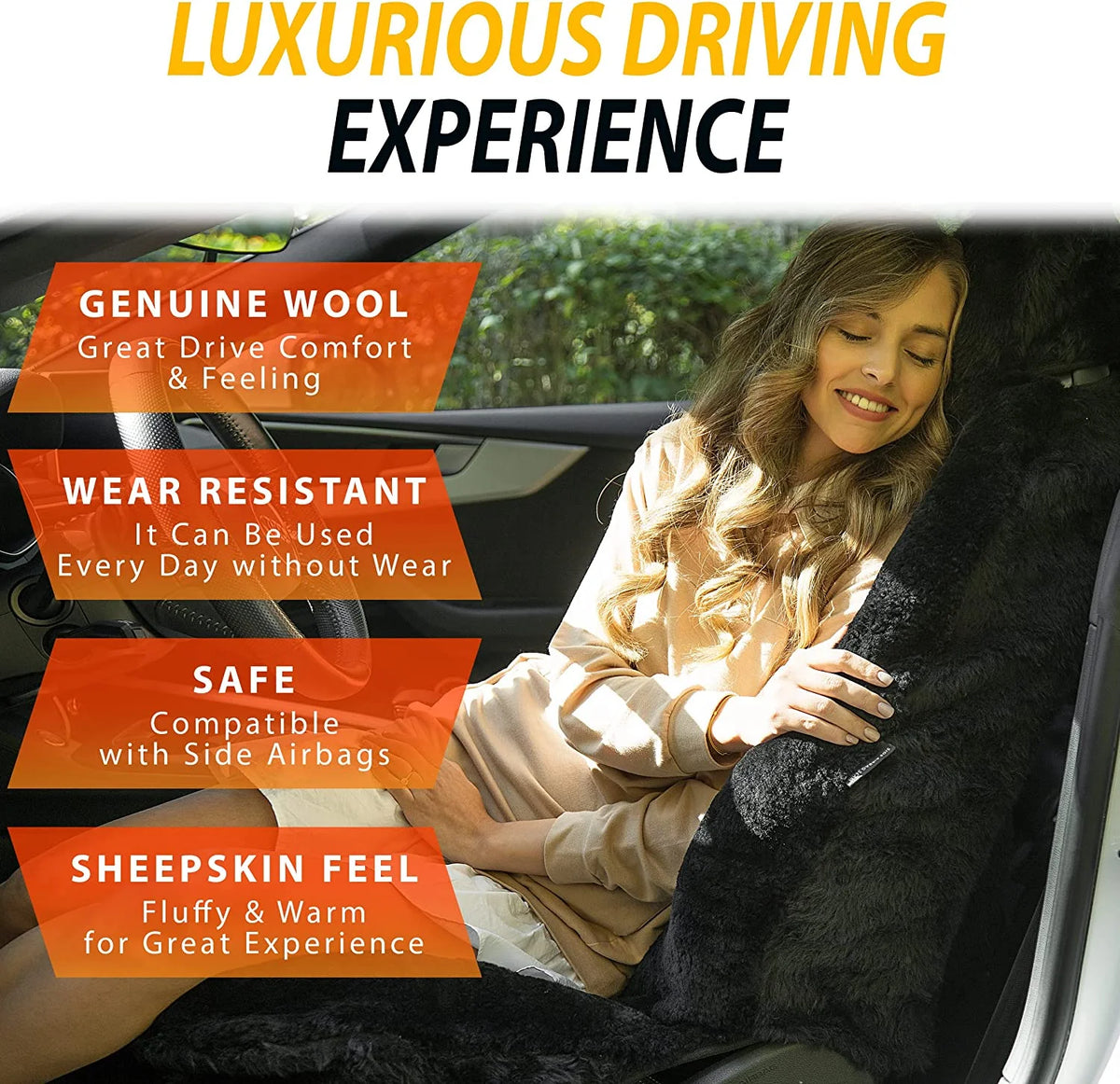 Zone Tech Genuine Sheepskin Ivory Car Seat Cover, Fluffy Luxury Wool Front Seat Covers, Universal Fits Car, Truck, SUV, & Van