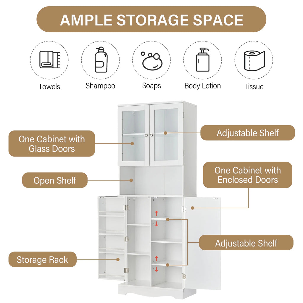 Bellemave White Tall Storage Cabinet with Adjustable Shelf Bathroom Cabinet with 1 Drawer and Storage Rack Large Freestanding Wood Cabinet Storage Organizer Floor Cabinet, White