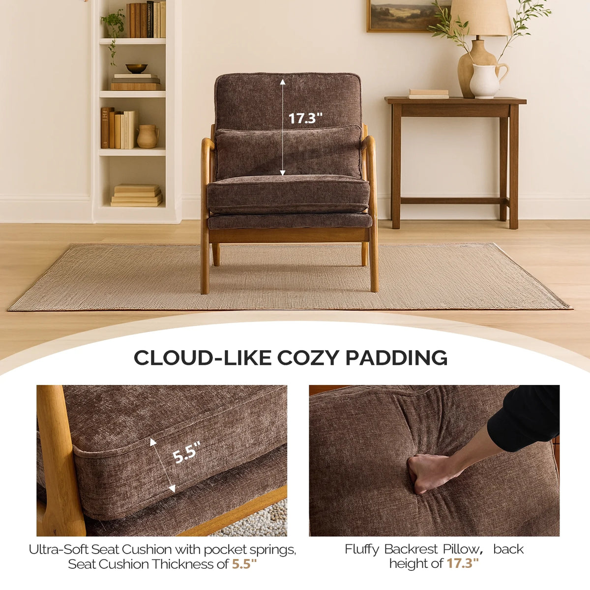 Ktaxon Accent Chair Corduroy Upholstered Armchair, Reading Club Chair with Pillow and Solid Wood Frame for Living Room Bedroom Furniture Off White
