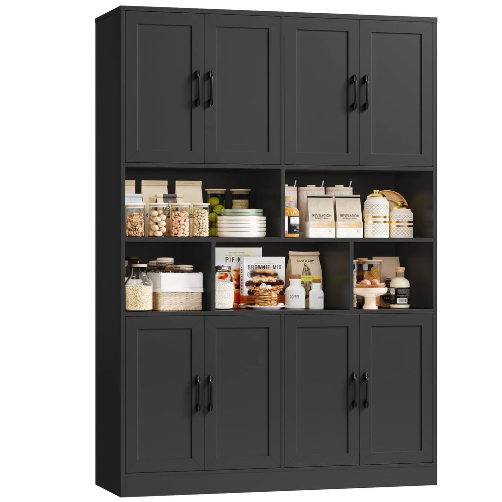 Homfa 8 Door Pantry Cabinet with Adjustable Shelves��71��H Storage Cabinet with Open Cubes for Kitchen, Dining Room, White