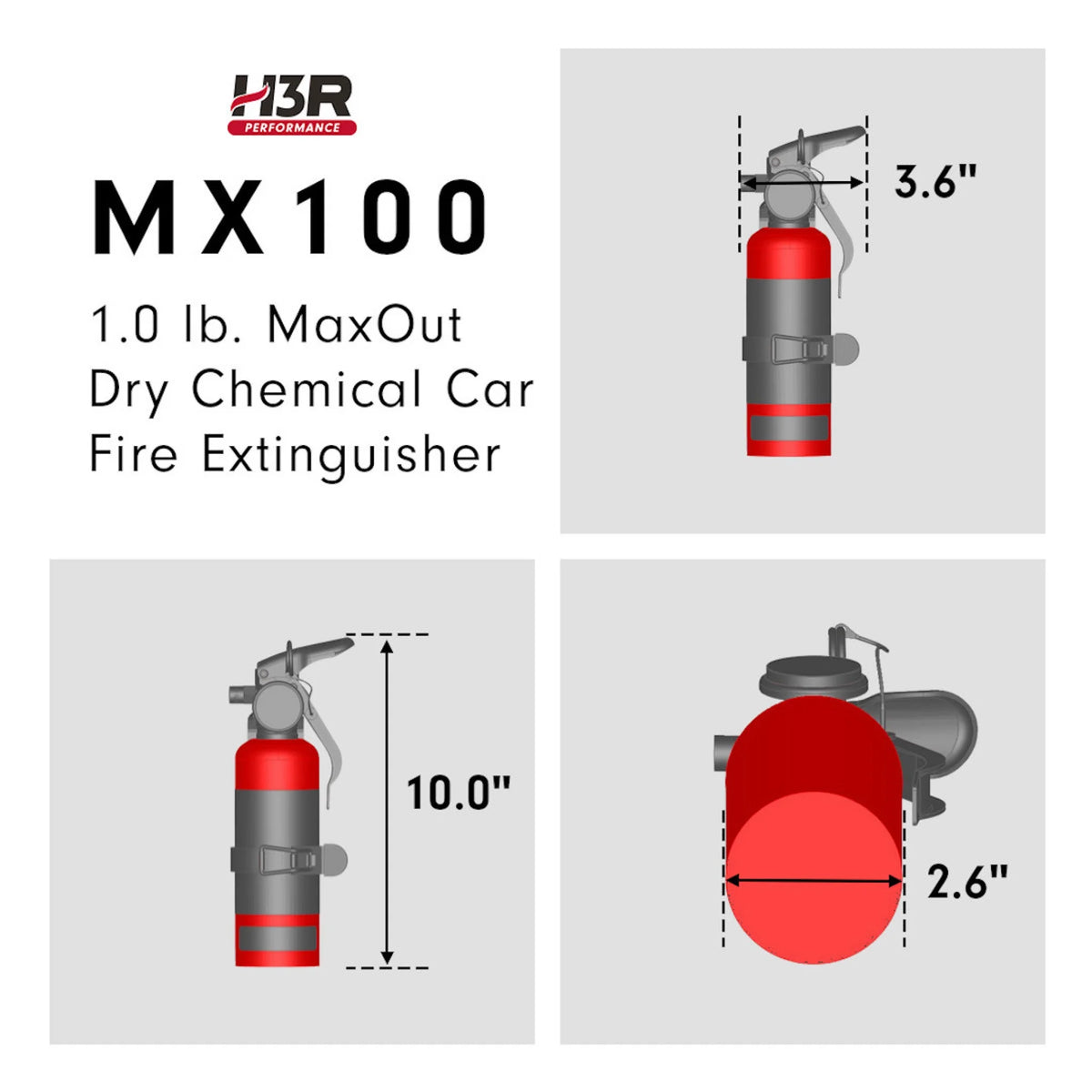 H3R Performance MaxOut Dry Chemical Car Fire Extinguisher - 1.0 lb. Chrome