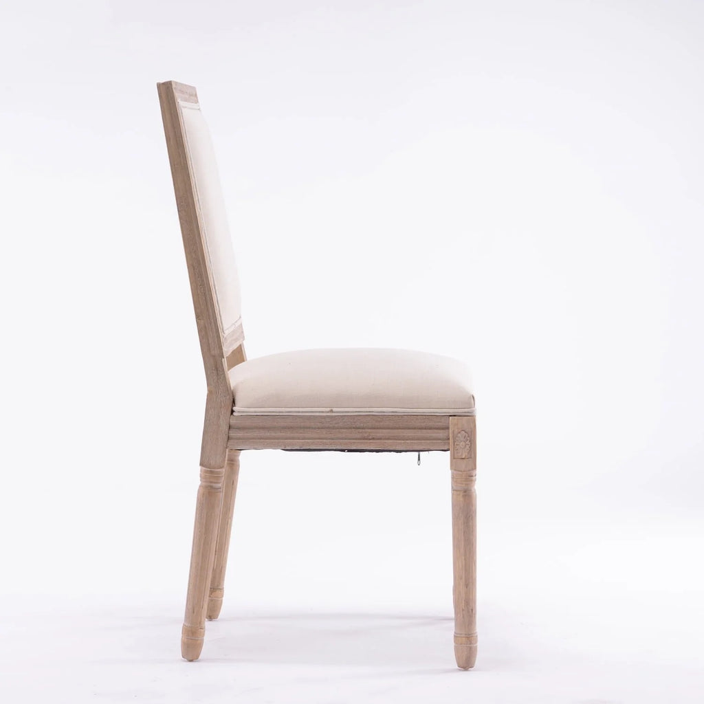 Classic Cream French-Style Dining Chair Set of 2 - Antique Painted Solid Wood Frame with Comfortable Linen Fabric Upholstery for Elegant Dining Spaces