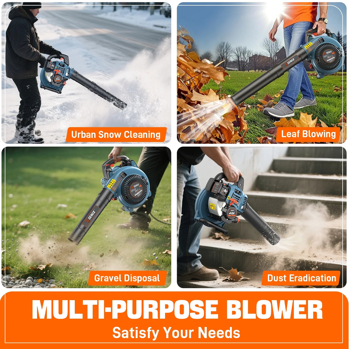 SENIX 4QL 26.5cc 4-Cycle Gas Powered Leaf Blower, 410 CFM/125 MPH, Dual-Grip Handle, Lightweight, BL4QL-L