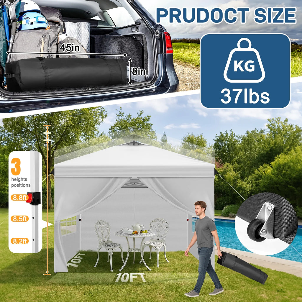 Ktaxon 10x10 Ez Pop Up Canopy Tent,Outdoor Sun Shade Shelter,Outdoor Gazebo,One Push Setup with Sidewalls,1 Roller Bag,4 Sandbags,UPF50+ - Pink
