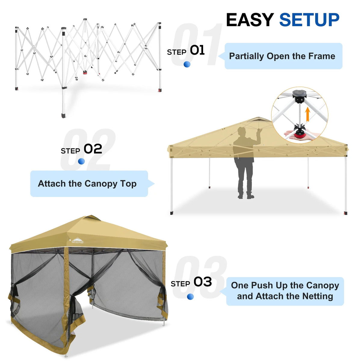 EAGLE PEAK 10 x 10 Outdoor Easy Pop up Canopy with Netting, Instant Screen Party Tent with Mesh Side Walls, American Flag
