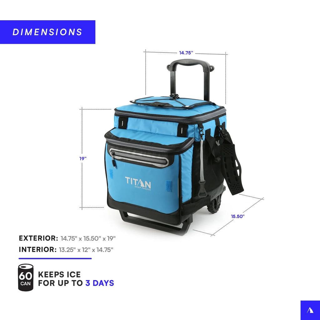 Arctic Zone? Titan Deep Freeze? 60(50+10) Can/40 Quart Wheeled Cooler - Process Blue