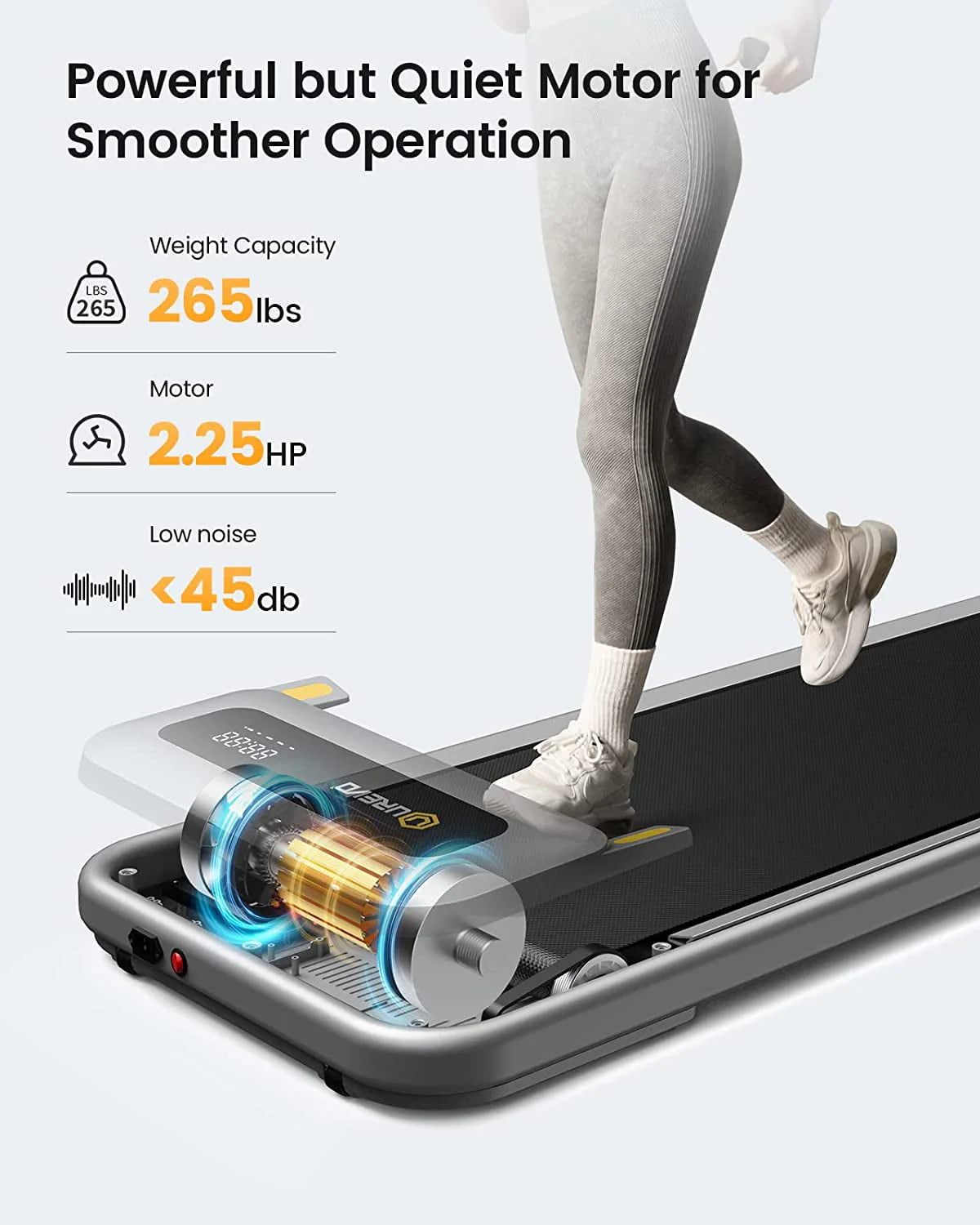 UREVO Walking Pad Under Desks Treadmill, 2.25HP 265lb Capacity for Office Home with Remote Control