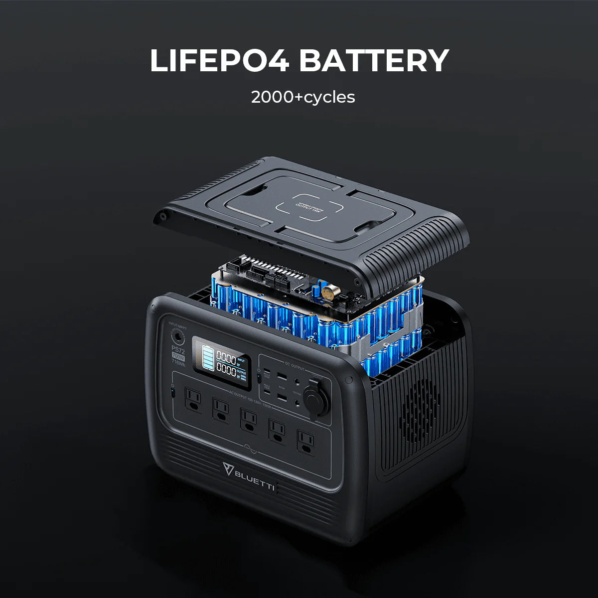 BLUETTI PS72 700W Portable Power Station, 716Wh LiFePO4 Power Station, Best Solar Generator for Home Backup, Off-Grid Living, Camping