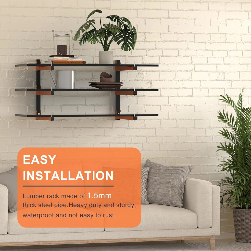 Wall Mount, Lumber Storage Rack, Heavy Duty Wood Storage Racks with 6-Level System, 720 lb Sturdy Garage Wood Organizer, Orange Lumber Metal Racks for Indoor and Outdoor