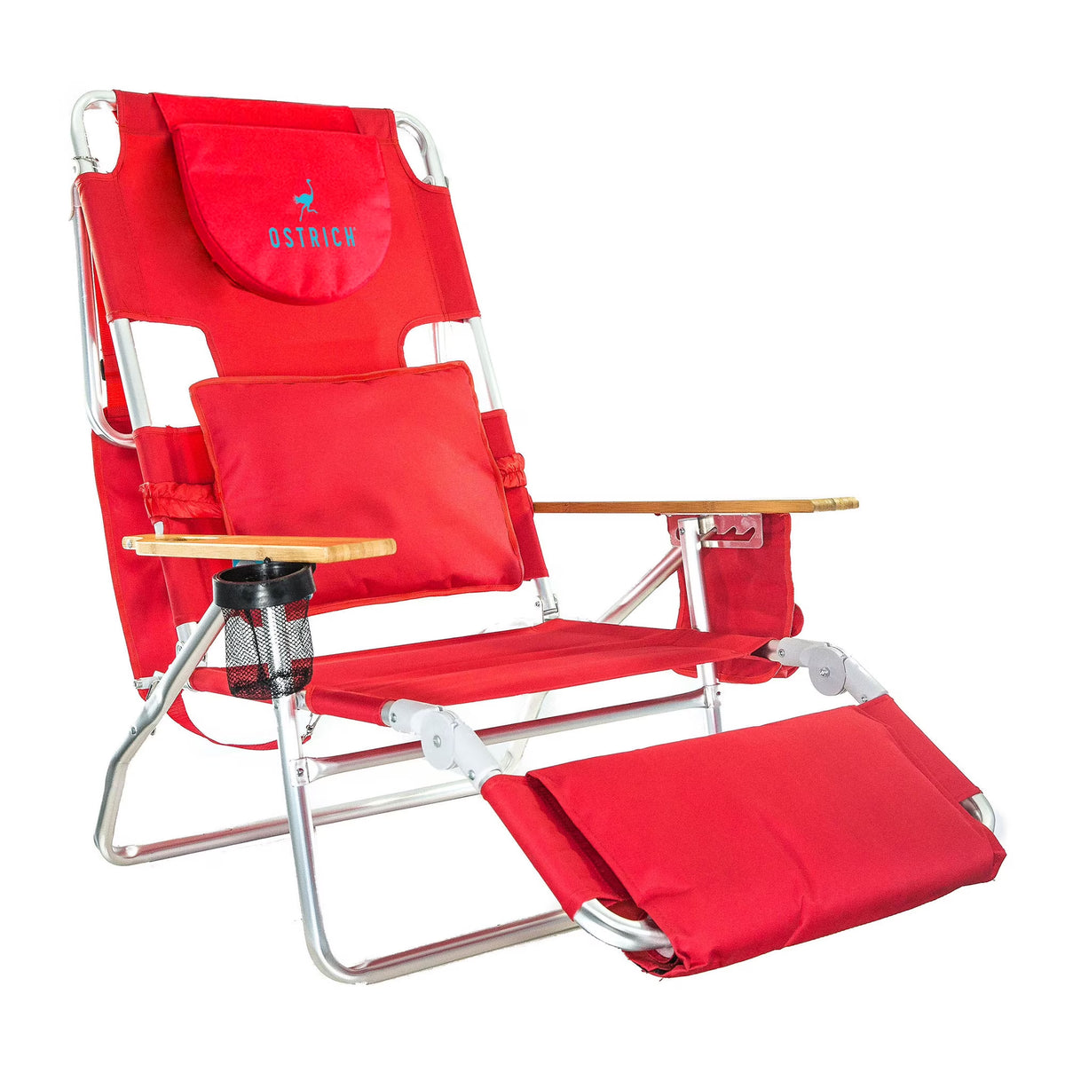 Ostrich Deluxe 3N1 Lightweight Outdoor Beach Lounge Chair w/Footrest, Pink
