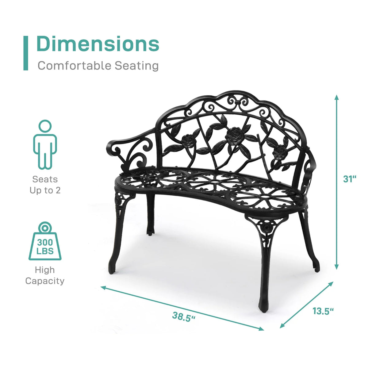 Zimtown Courtyard Park Outdoor Patio Bench Leisure Rose Cast Aluminum Chair, Metal Loveseat Bench for Garden Patio, Porch, Deck, Bronze