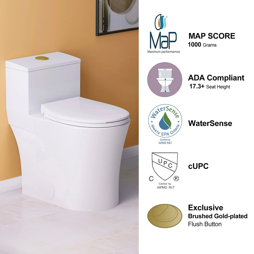 HOROW Compact One Piece Toilet with Comfort Seat ADA Height 17.3" Elongated Dual Flush 0.8/1.28 GPF