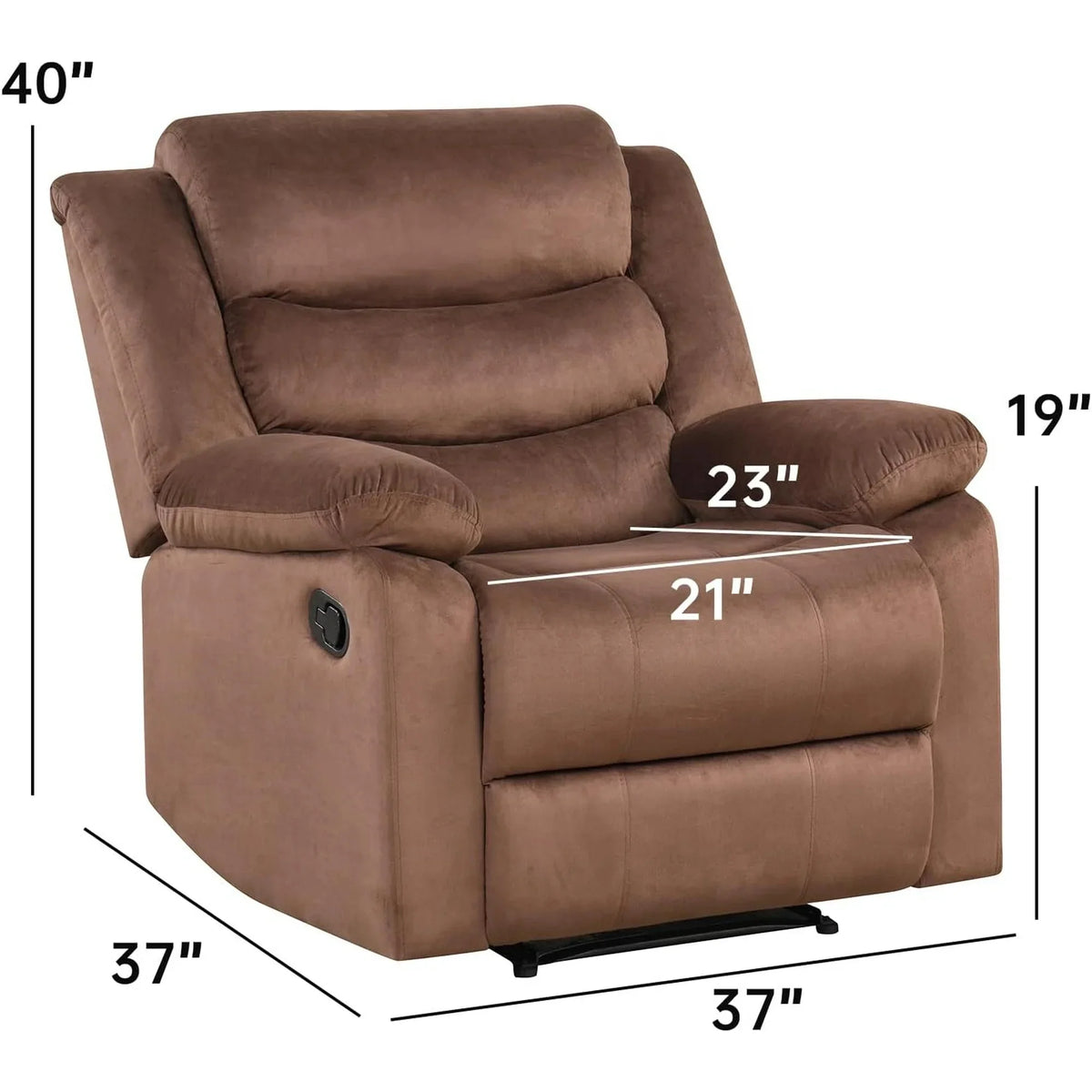 Bonzy Home Recliner Chairs for Living Room Overstuffed Breathable Fabric Reclining Chair Manual Sofa Brown