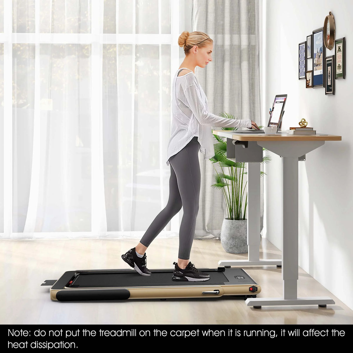 SuperFit Up To 7.5MPH 2.25HP 2 in 1 Dual Display Screen Treadmill Jogging Machine W/APP Control Silver