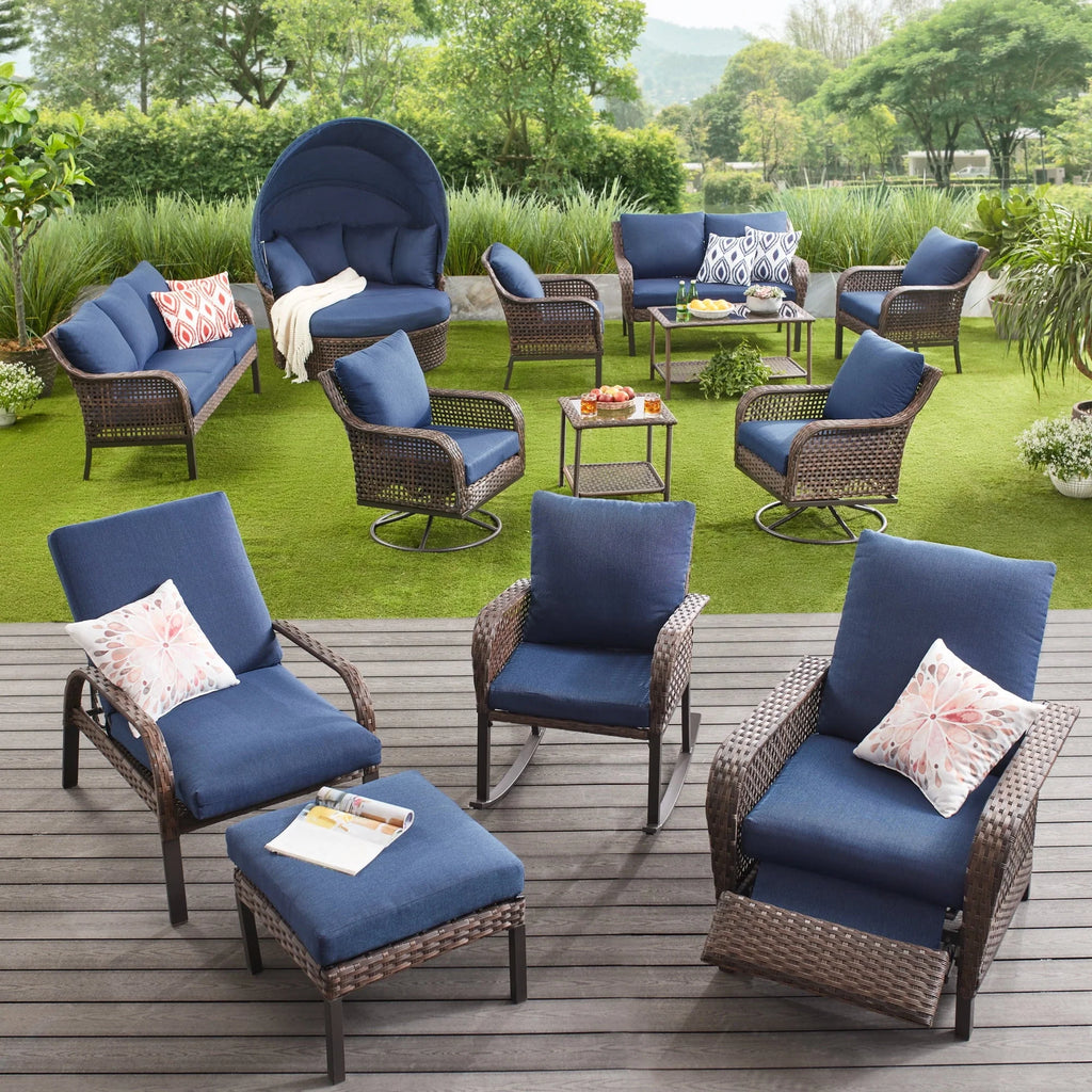 Mainstays Tuscany Ridge 3-Piece Wicker Rocking Chair Outdoor Bistro Set, Blue