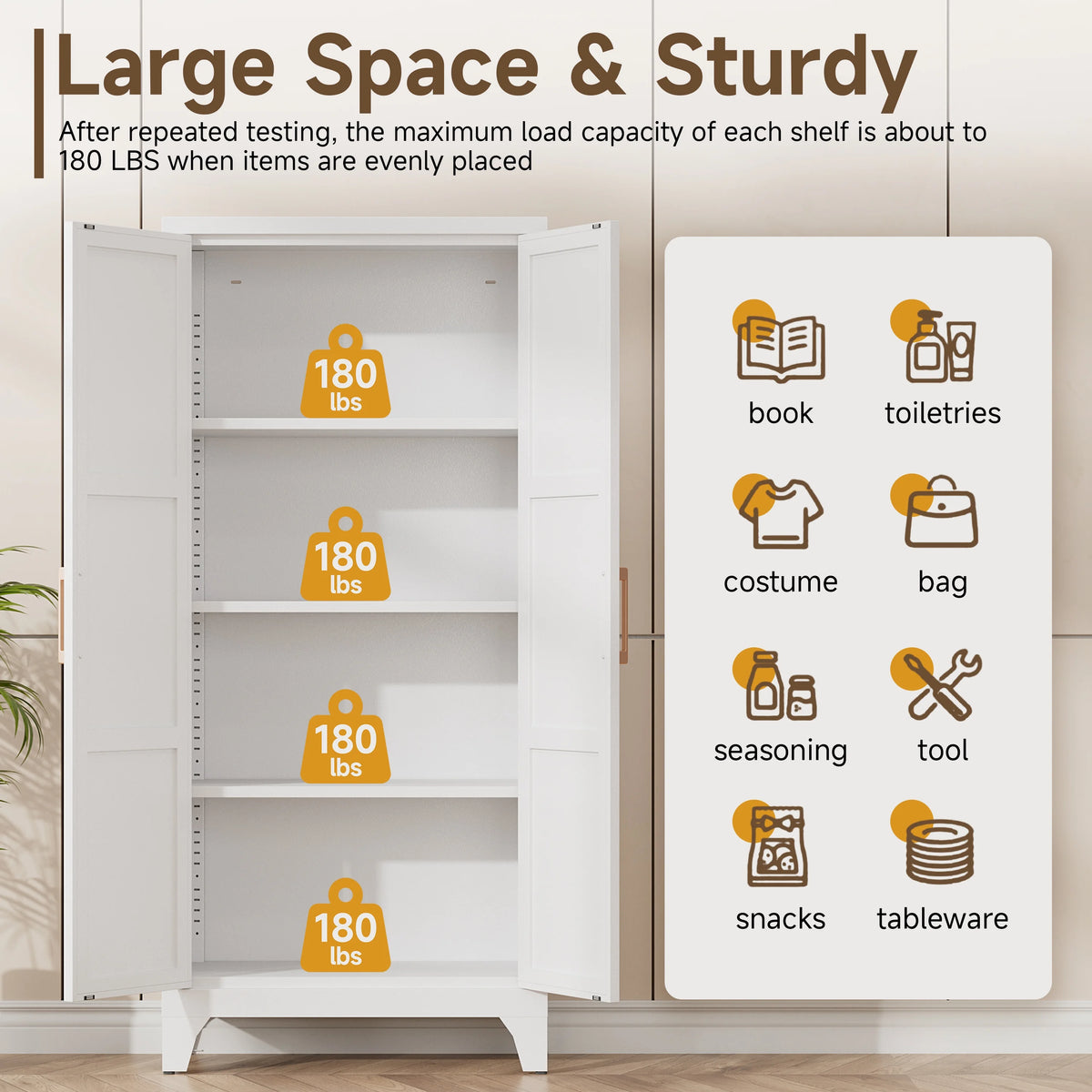 Metal Pantry Cabinet, 61''  White Kitchen Pantry Storage Cabinet with Doors and Adjustable Shelves, Utility Room, Homes, Offices, Garage-, Assembly Required