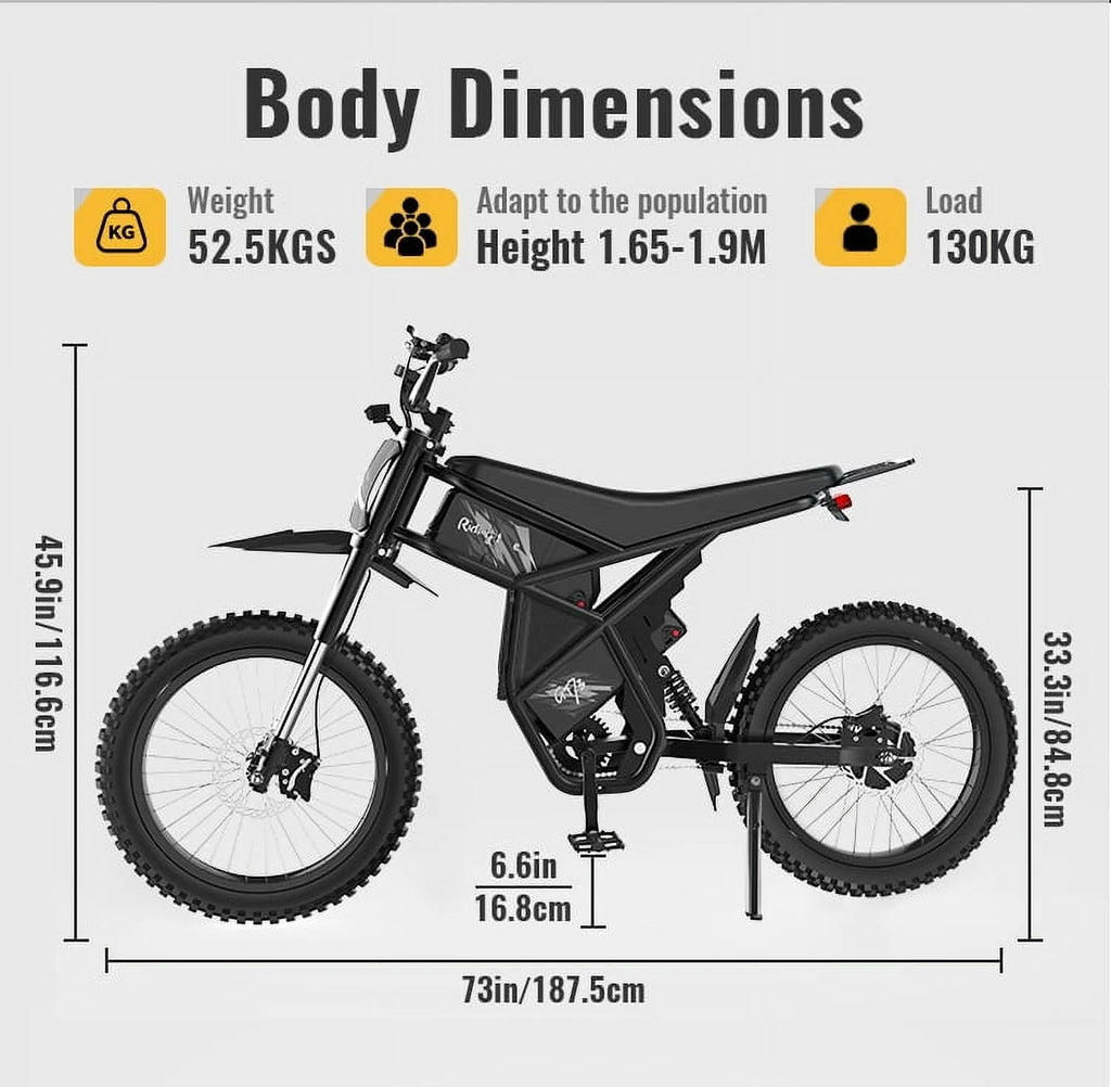 Ridingtimes GT73 Electric Motorbike  2400W 48V 18.2AH*2 Electric BIKE with 25" tires digital screen Carbon Steel,BLACK