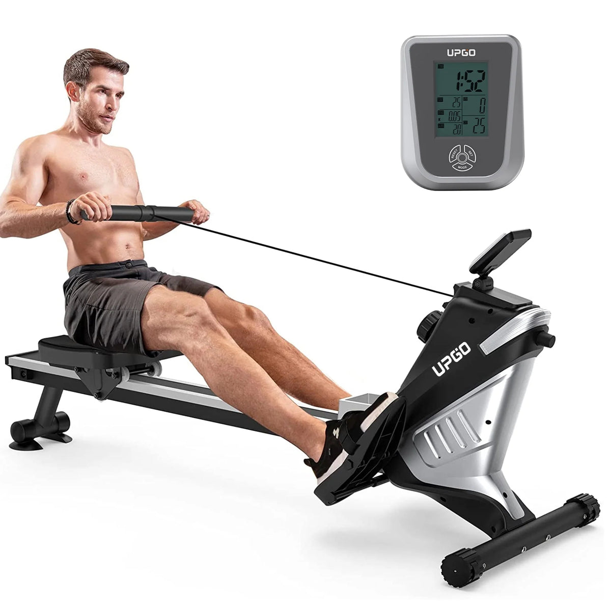 Upgo Rower Magnetic Rowing Machine for Home Use 300lbs Max Weight Indoor Rower with 8 Level Adjustable Quiet Magnetic Resistance and LCD Monitor