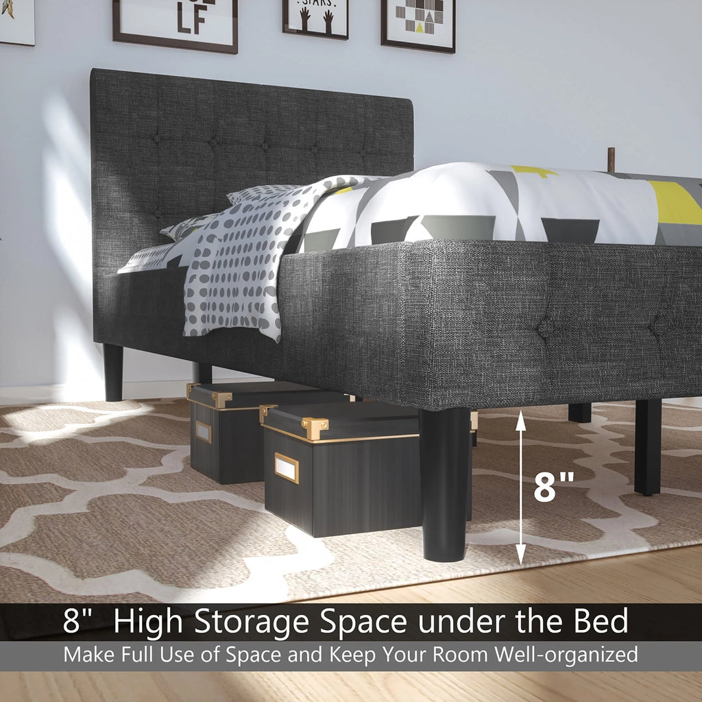 Costway Twin Upholstered Bed Frame Button Tufted Headboard Mattress Foundation Grey