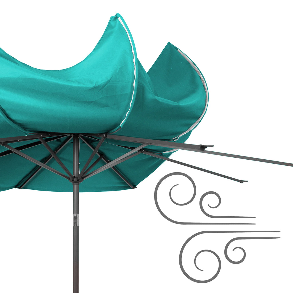 CorLiving 10 Foot Wind Resistant Patio Umbrella, Outdoor Parasol with Crank Tilt, Round Market Umbrella for Patio, Umbrella with Crank, Tilt Umbrella, Outdoor Umbrella, Turquoise