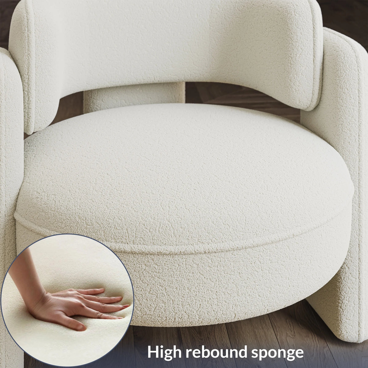 BELLEZE Sherpa Boucle Chair, Modern Barrel Accent Chair Comfy Round Upholstered Armchair Accent Side Chair for Living Room, Bedrooms, Corner - Quinton��White��