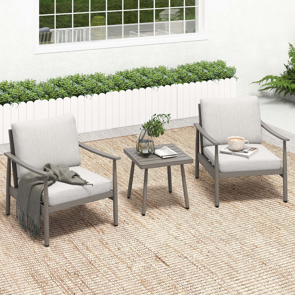 HAPPATIO Aluminum Outdoor Furniture Set - 5 Pieces Patio Furniture Set Includes 1 Side Table, 2 Swivel Chairs and 2 Ottomans with Thick Cushion, Patio Conversation Set for Backyard Poolside (Grey)