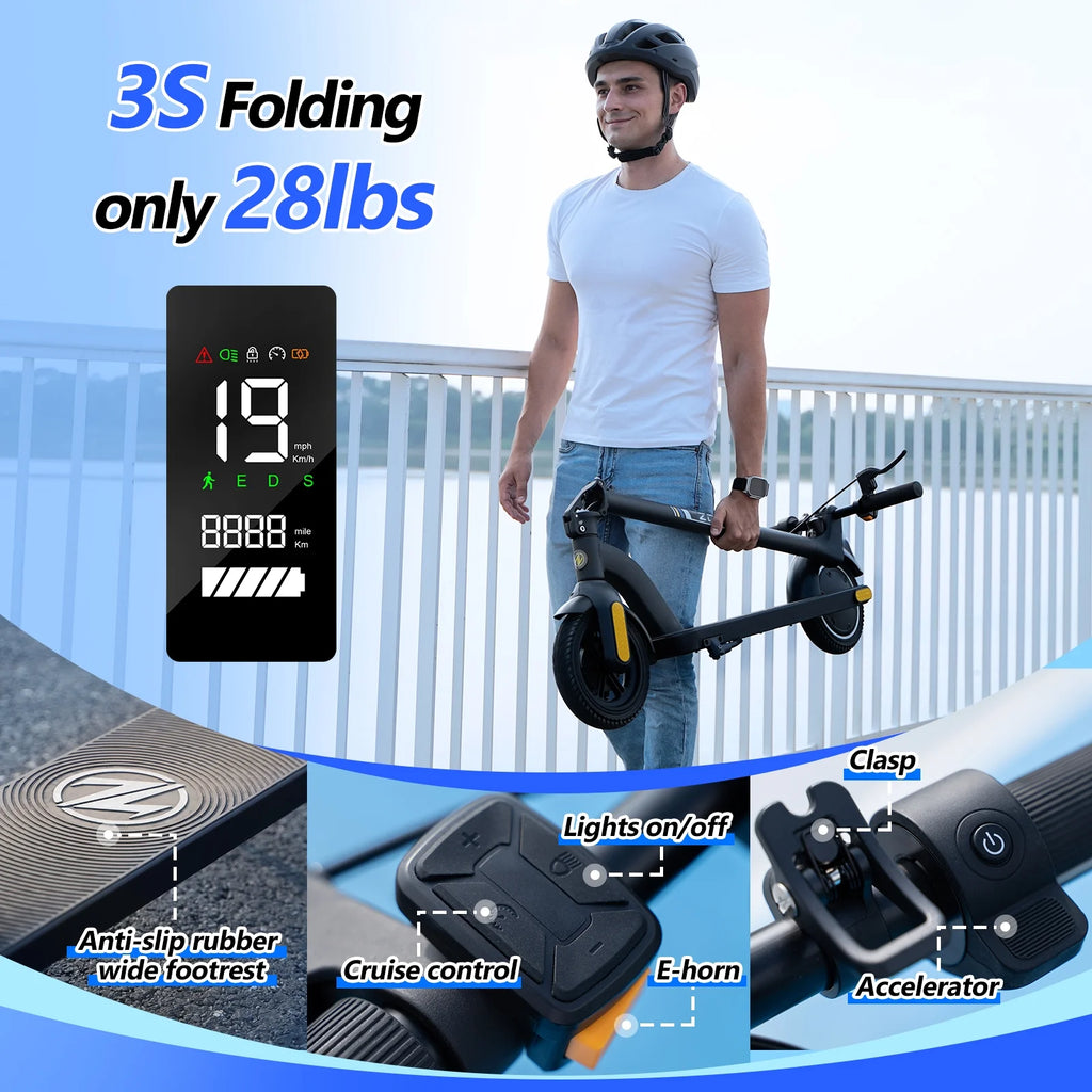 ZDZA 350W & 19MPH Electric Scooter for Adults, 12-21 Miles Range, 8.5' Foldable Escooter