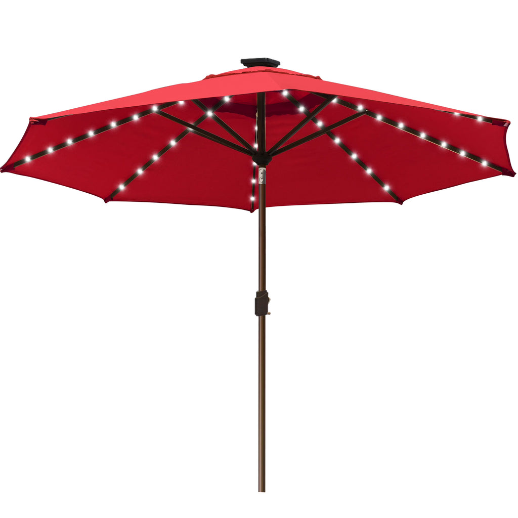 EliteShade Sunbrella Solar Umbrellas 9ft Market Umbrella with 80 LED Lights Patio Umbrellas Outdoor Table Umbrella with Ventilation and 5 Years Non-Fading Top,Ruby