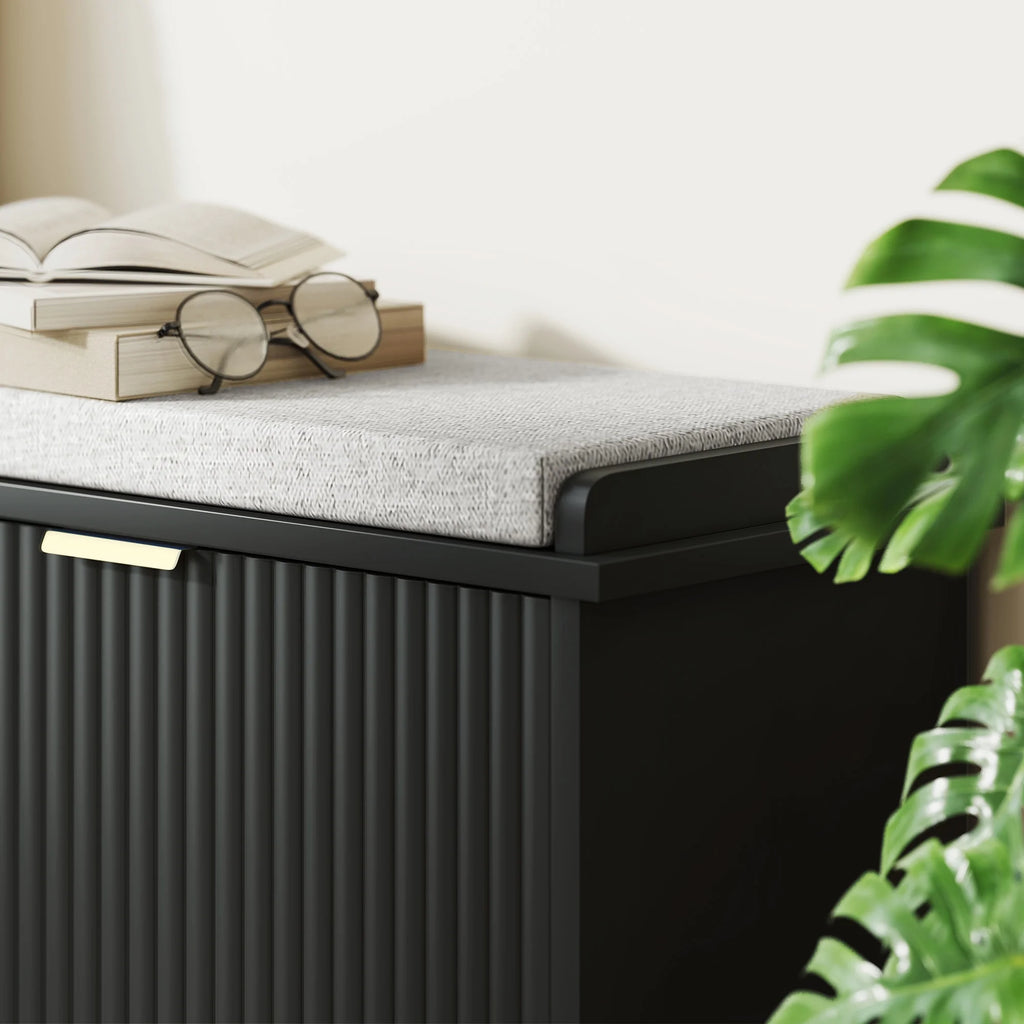 HOMCOM Shoe Bench with Padded Seat Cushion and Flip-Drawer, Entryway Bench Holds up to 529lb, 40.9x10.2x18.7 Inches, Black