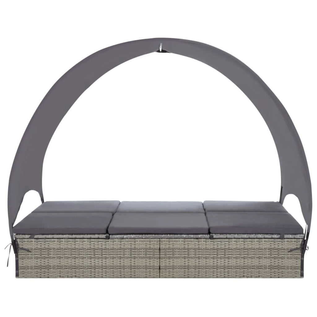 Casafoyer Double Sun Lounger with Canopy Poly Rattan Gray